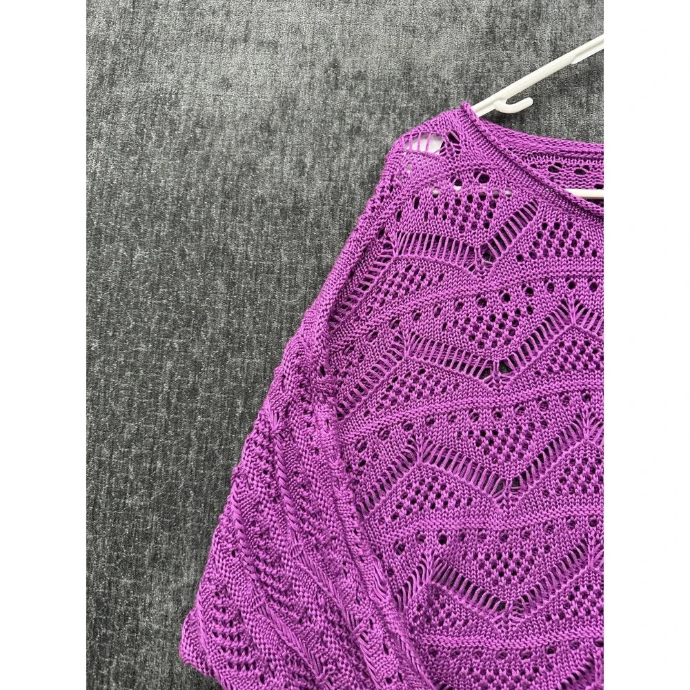Allen B by Allen Schwartz Sweater Womens XL Pink Crochet Chunky Knit Scoop‎ Neck